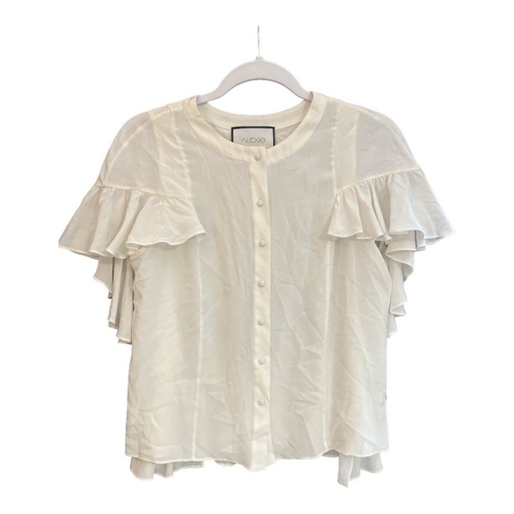 Alexis Danijela Silk Cream Ruffle Sleeve Cape Blouse Size Medium RA1 - Picture 2 of 4